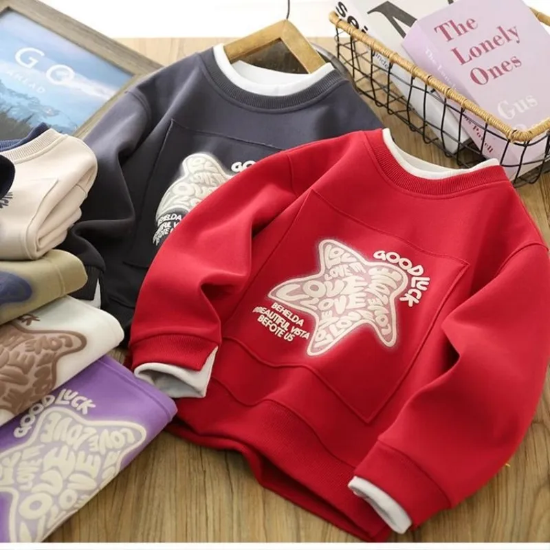 4-15Y Boys Hoodies Sweatshirts Cotton Tops Outwear Purple Spring Autumn Kids Sport Uniforms Children's Clothing image 2