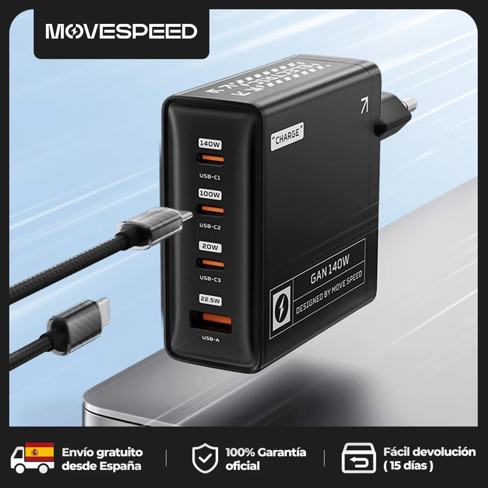 MOVESPEED 140W GaN chargeur PD3.1 Type C chargeur de téléphone à charge rapide pour MacBook Pro Air Lenovo Surface ordinateur portable USB-C chargeur
