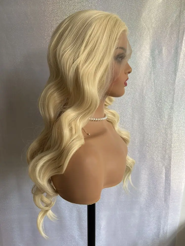 Long Wavy Blonde Lace Front Human Hair Blend Heat Ok Synthetic Wig