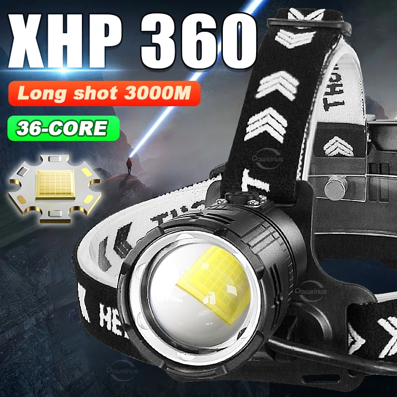 

Super XHP360 Powerful LED Headlamp USB Rechargeable Head Flashlight XHP90 Headlight High Power Head Lamp Outdoor Fishing Lantern