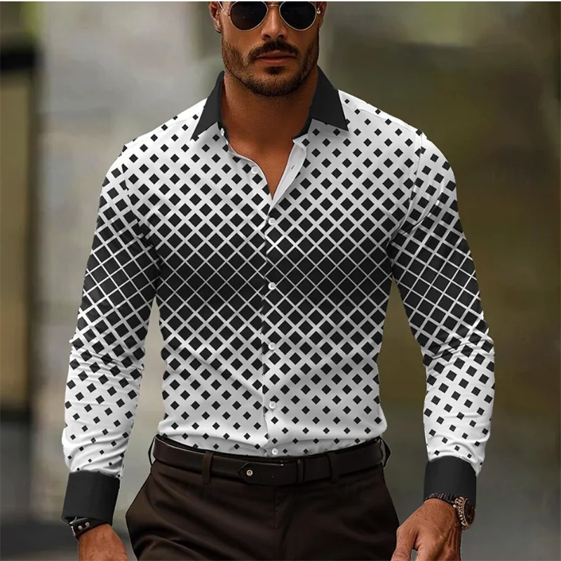 

16 Styles 2024 Business Casual Men's 3D Printed Shirt Formal Spring and Summer Lapel Long Sleeve Black XS-6XL Stretch Shirt