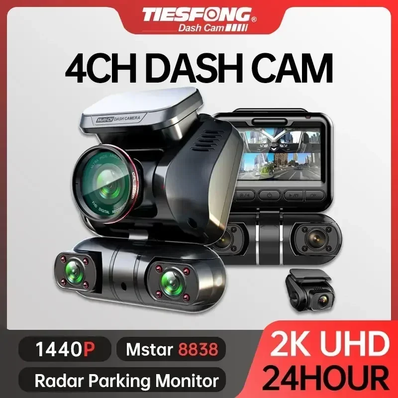 TIESFONG 4 Channel Dash Cam for 2K Front+Left Right Rear 1080P*3, 360° Car DVR with GPS Camera WIFI Auto Video Recorder(M10MAX)