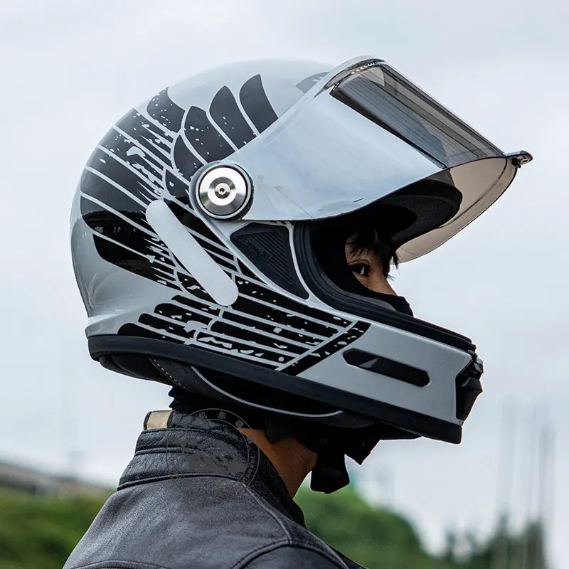 RYMIC Retro Motorcycle Helmet Full Face Helmet Knight Men Locomotive Capacete Electric Motobike for Harley DOT ECE Certification