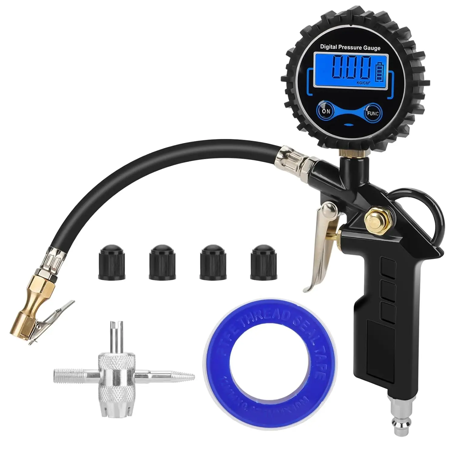 Digital Tire Pressure Gauge with Inflator, 250 PSI Air Chuck & Compressor Accessories Heavy Duty with Quick Connect Coupler, 0.1 Display Resolution