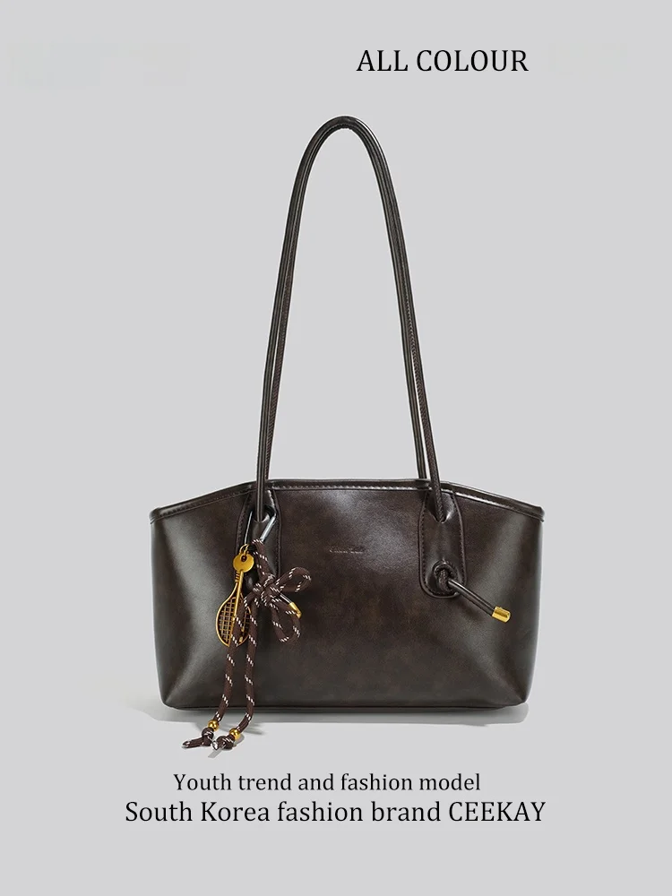 Ceekay Women's Large Capacity Tote Bag Underarm Single Shoulder Commuter Bag Casual Simple Style Soft Synthetic Leather