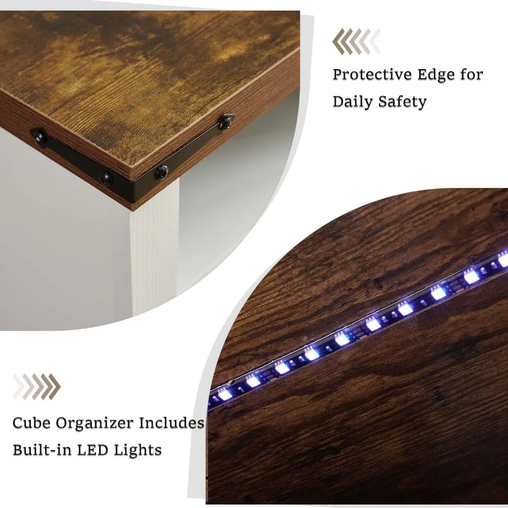 منظم تخزين 6 مكعبات مع أضواء LED، خزانة كتب خشبية مكعبة مع لوحة خلفية، رف مكعب أبيض رف كتب قائم بذاته لـ Livi
