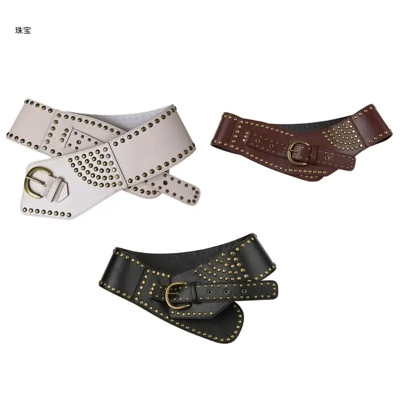 

X5QE Punk PU Leather Belt for Women Men Rivet Studded Belt Adjustable Waistband for Pants Unsiex Waiststrap Waist Decoration