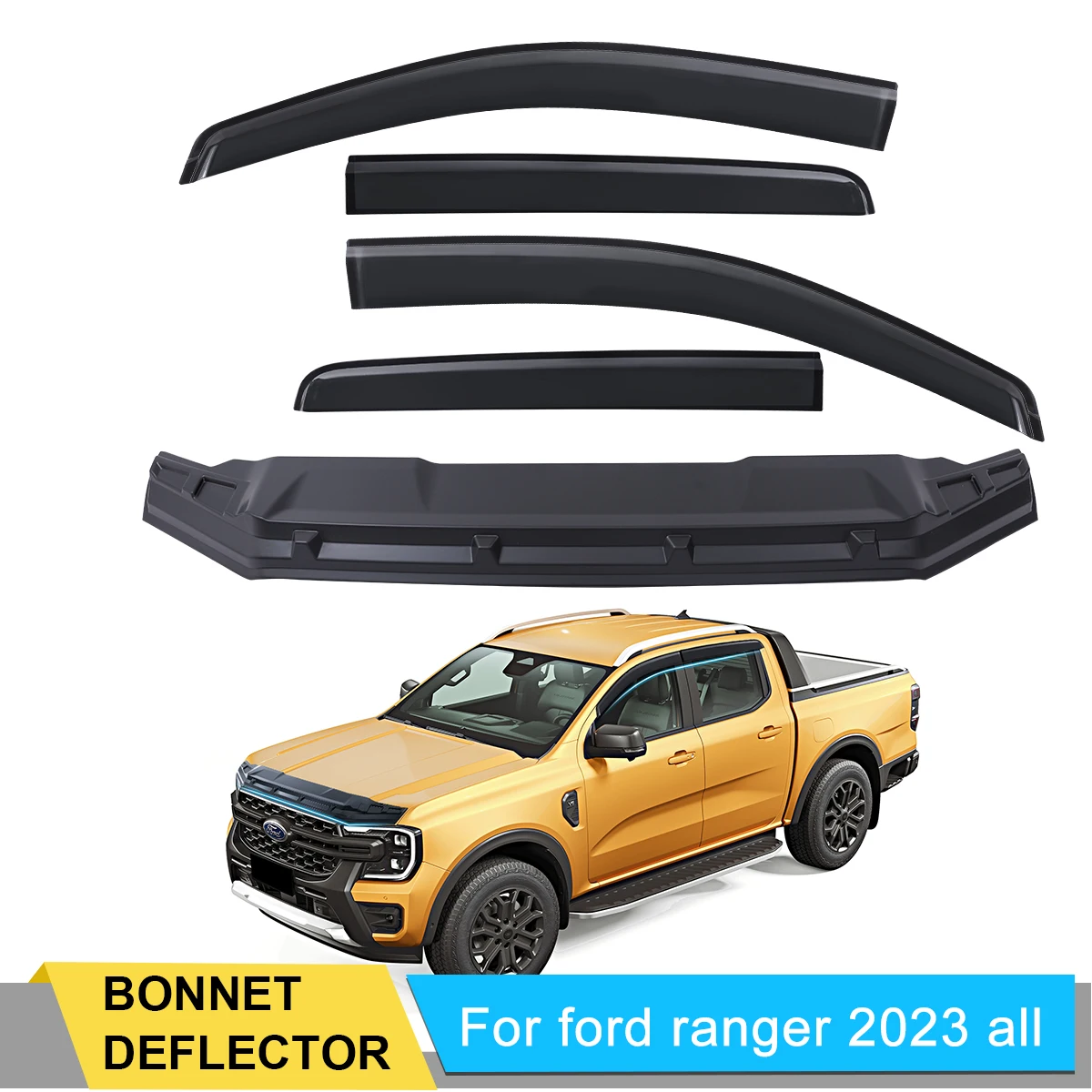 Bonnet Deflector Bugs Shield Bonnet Guard Window Visor Weathershield For Ford Ranger T9 2023 2024 Wildtrak XLT XLS XL SPORT