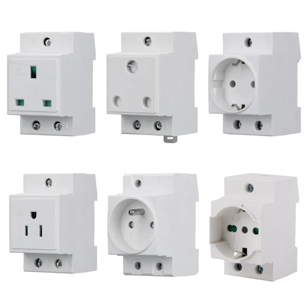 AC Socket European stardand German France type DIN Rail Mount AC Power Modular Socket 10-16A 250V