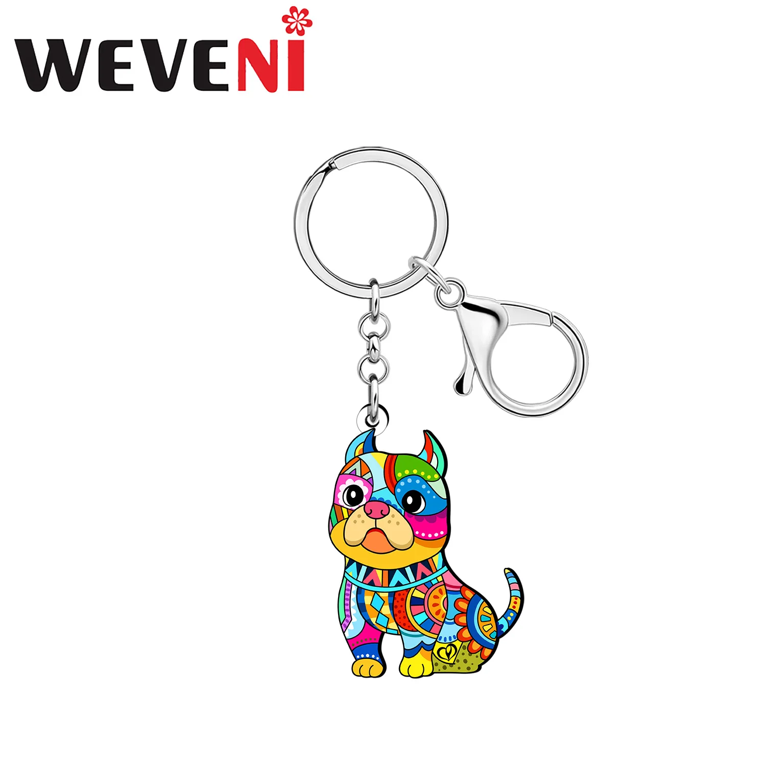 

WEVENI Acrylic Colorful Pit Bull Terrier Keychains Dog Pets Key Chains Ring Jewelry Car Purse Gifts for Women Girls Accessories