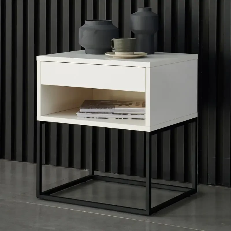 Nightstand - Leather-Wrapped Drawers with Metal Legs, Instant Setup Bedside Console