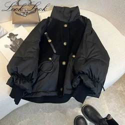 Chaqueta acolchada de algodón para mujer, abrigo negro suelto informal, Parkas gruesas y cálidas de gran tamaño, chaqueta de cuello alto súper caliente, moda de invierno