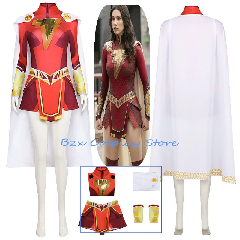 

Simplified Version Mary Cosplay Costume Anime Sha zam Costume Mary Dress Cloak Set Halloween Party Role Play Outfits for Woman