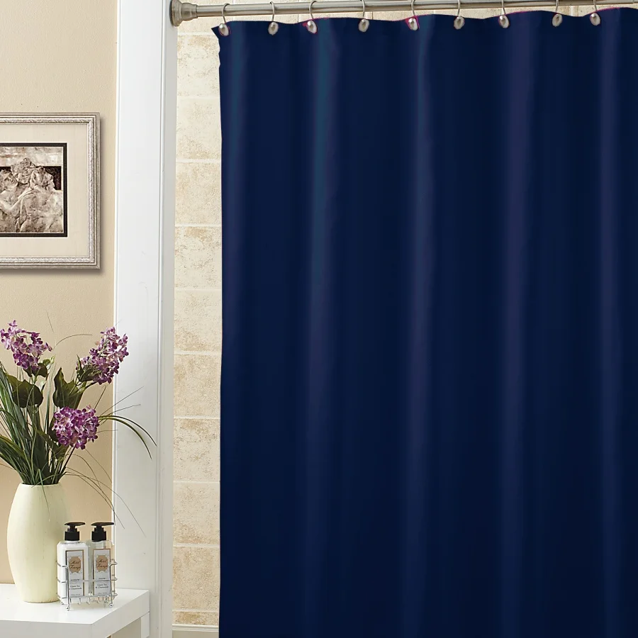 Waterproof Bathroom Shower Curtain, Dark Blue Terylene Fabric, Solid Color