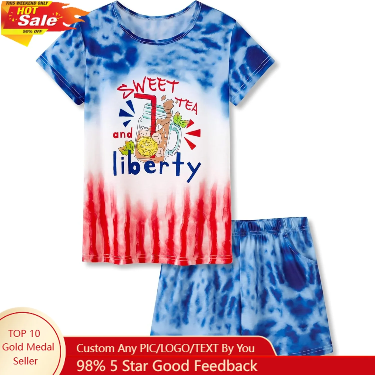 

Summer Pajamas for Little/Big Girls – Swirl Tie Dye Butterfly Design Kids' Short Sleeves & Shorts PJS Size 6-18