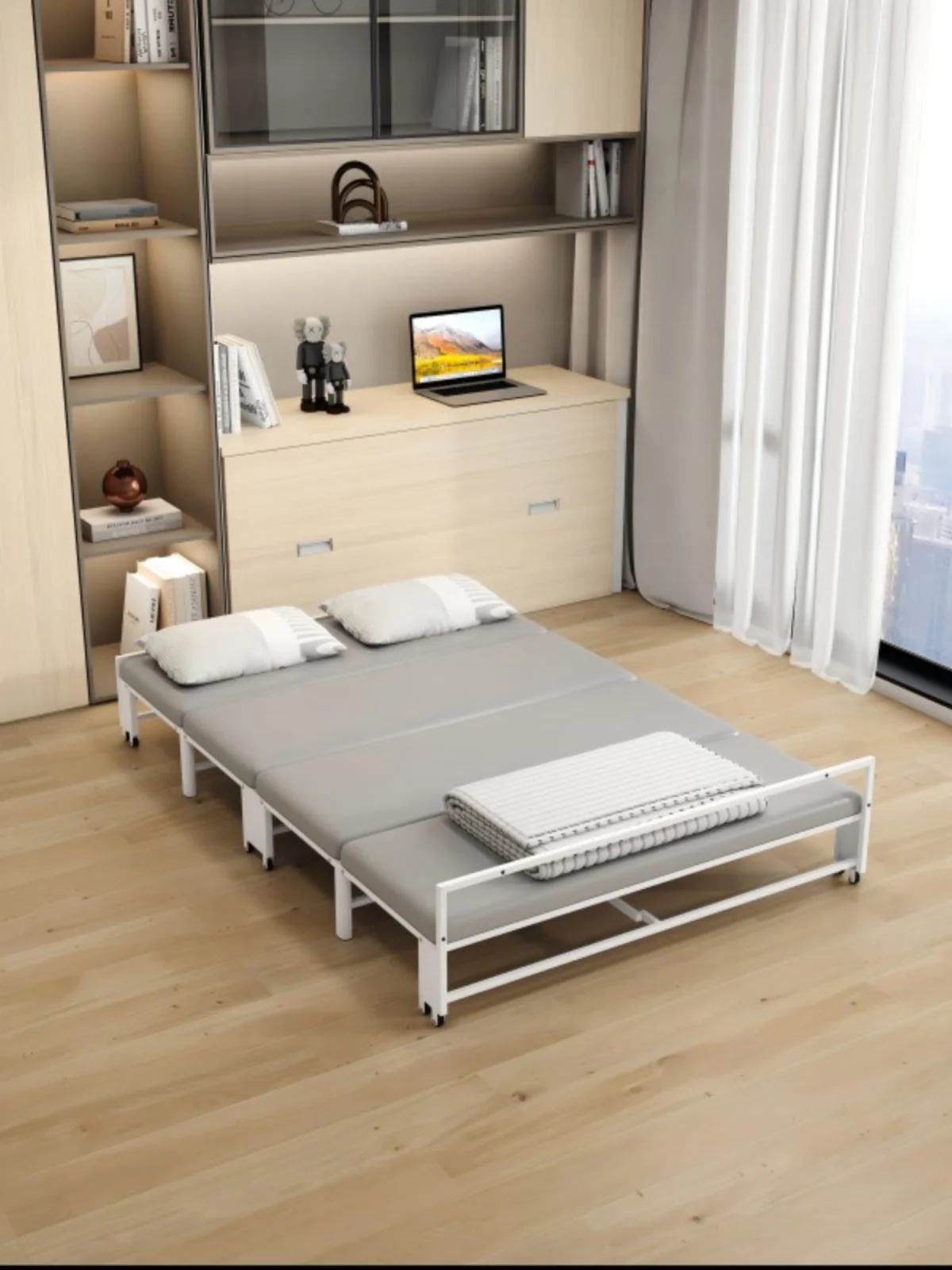 Invisible Folding Bed Single Home Desk Folding Bed 1 M 5 M Small Apartment Multi-Functional Telescopic Bed Wardrobe Integrated