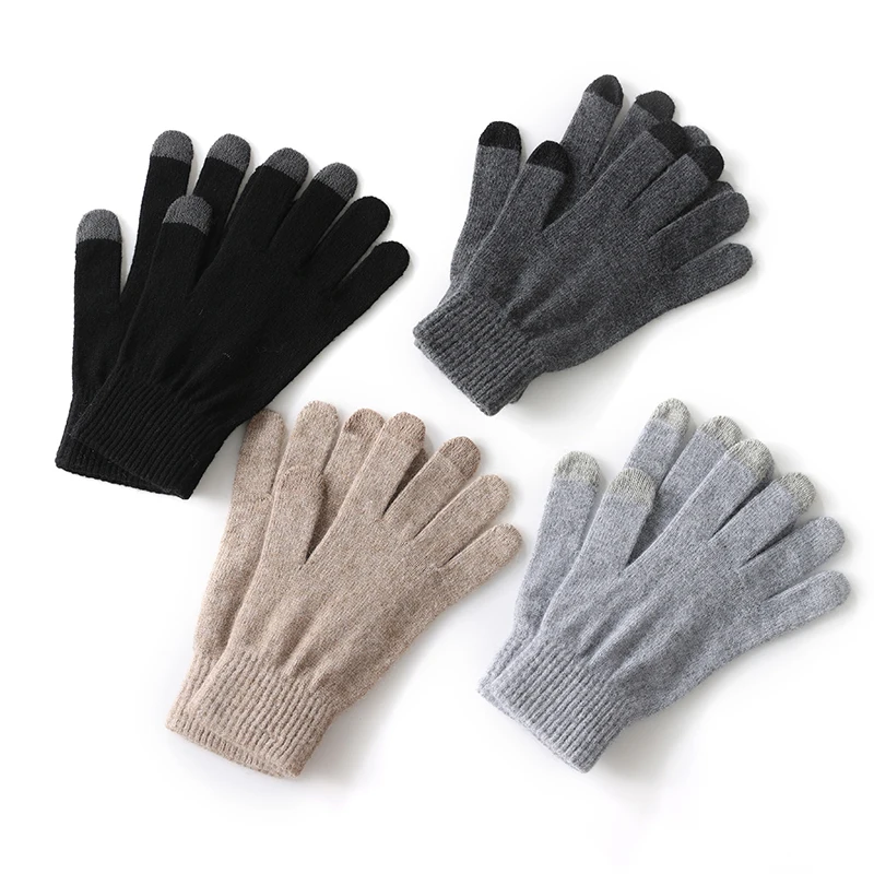2 Pairs Autumn Winter Warm 100% Pure Wool Gloves Unisex Touchscreen Gloves Fingerless Gloves Knitted Stretch Gloves