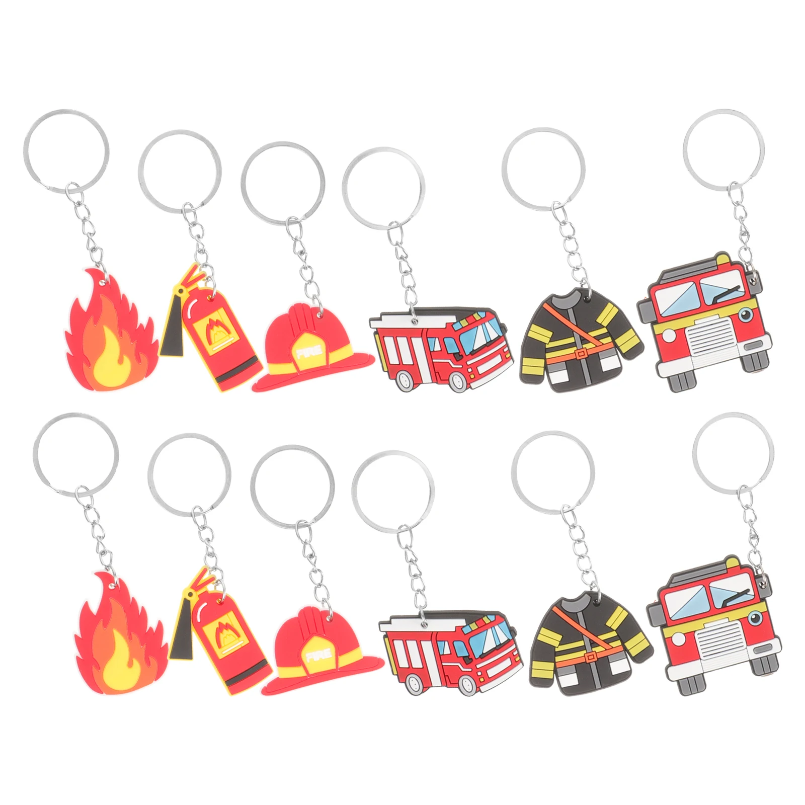 

12 Pcs Fire Truck Keychain Firefighter Chains Travel Trailer Mini Extinguisher Keyrings Pendant for Men