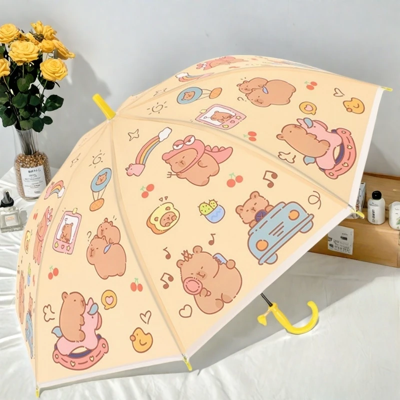 

Зонт от дождя Capibara, детский 9-дюймовый Auatic с длинной ручкой, пластиковый детский сад, мультяшная анимация, водная волна, солнечный Um...