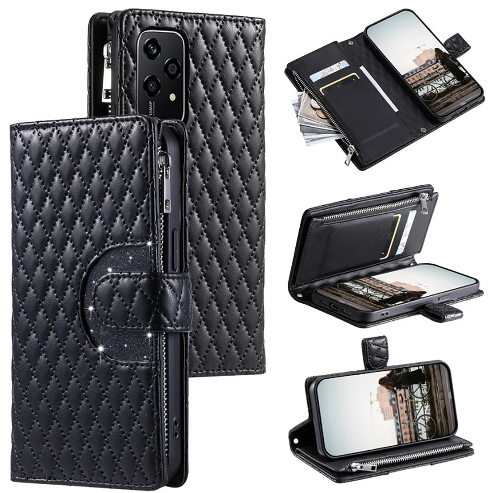 

Кожаный клетчатый чехол-кошелек на молнии для Huawei Honor Magic 7 6 Lite X9C X8C X9B X8B X6B X6A Cover