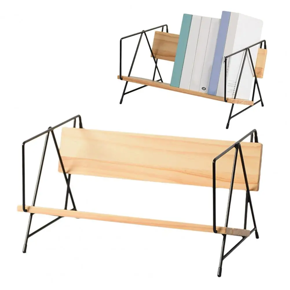 

Nordic Retro Bookshelf Bench Style Walnut Storage Rack Desktop Organizer Bookend for Magazines Book Home Office Organizer