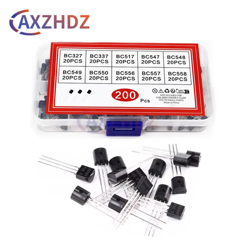 

200Pcs Transistor Kit BC327 BC337 2N2222 2N2907 2N3904 2N3906 S8050 S8550 A1015 C1815 PNP/NPN 10 Values TO-92 Transistors Set