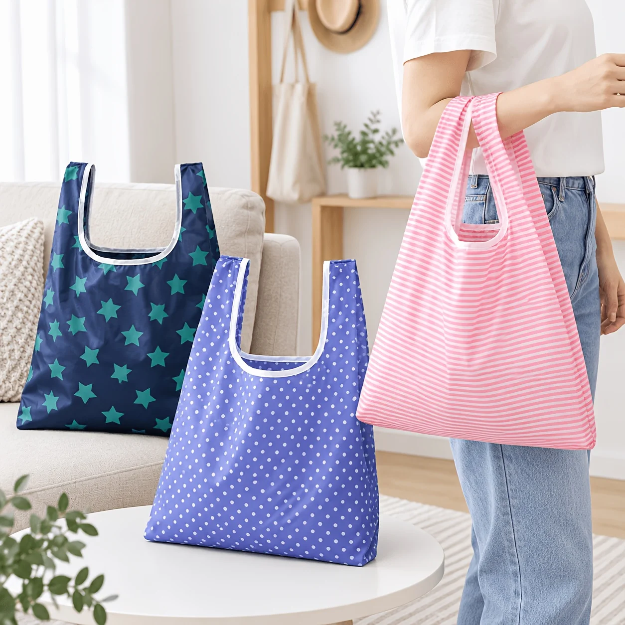 1pc 3 Colors Foldable Large Capacity Tote Bag, Shoulder Handbag for Commute Travel Daily