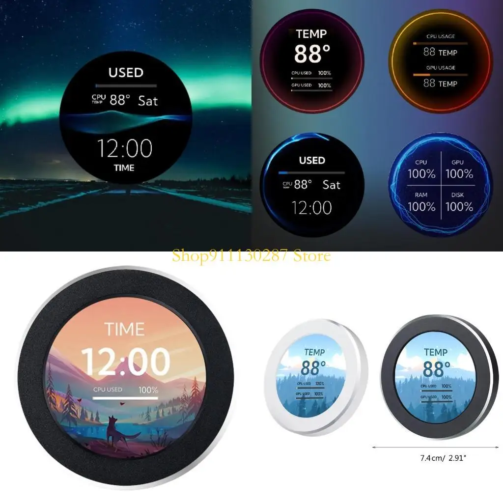 

J1HC USB Water Cooler Screen- 2.1Inch Round Water-cooled 480x480 Secondary Display for CPU GPU HDD Monitor Dynamic Background