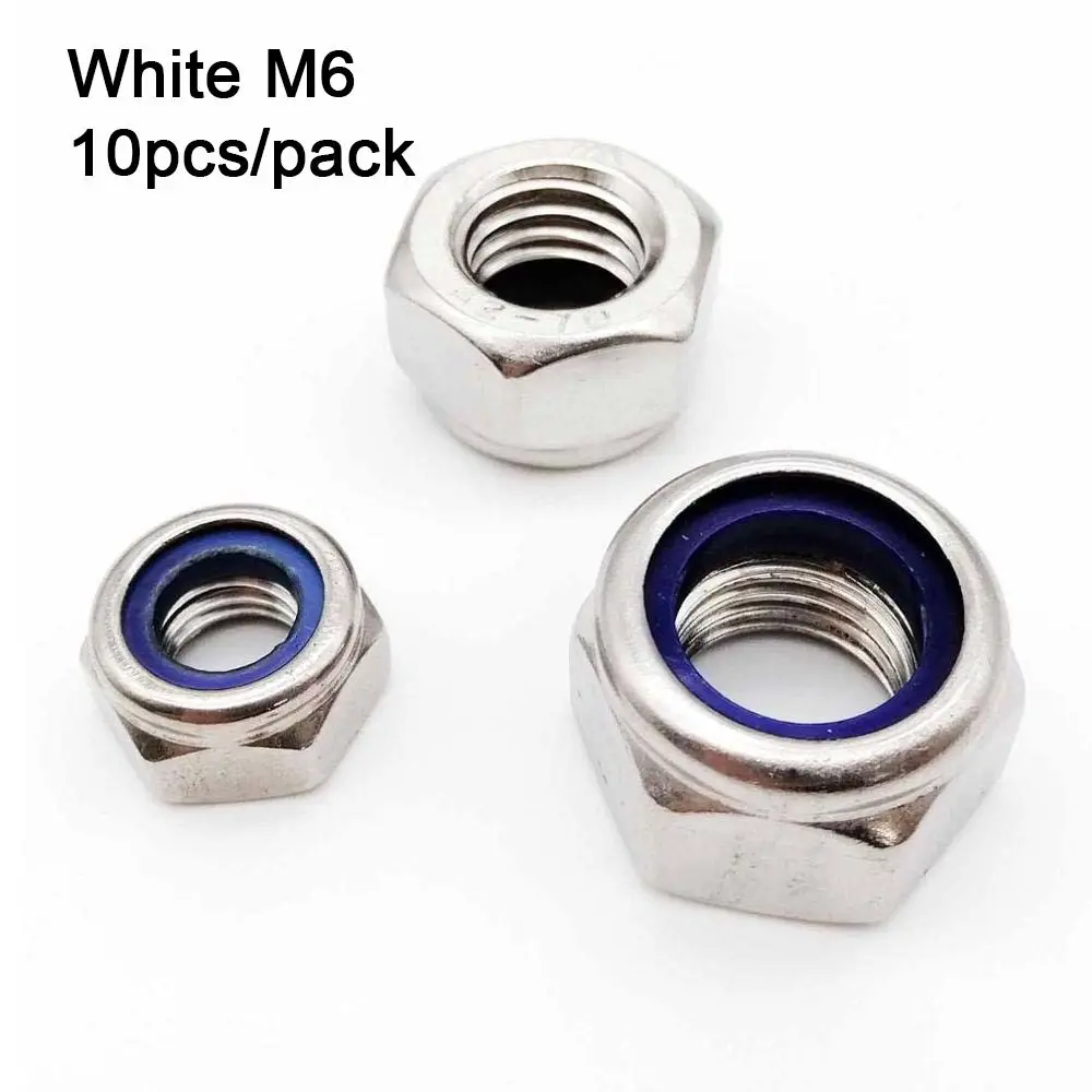 10pcs 304 Stainless Steel Self-locking Nut Hex Nylon Hardware Accessory Locknut Black Silver M2 M3 M4 M5 M6 Insert Lock Nut