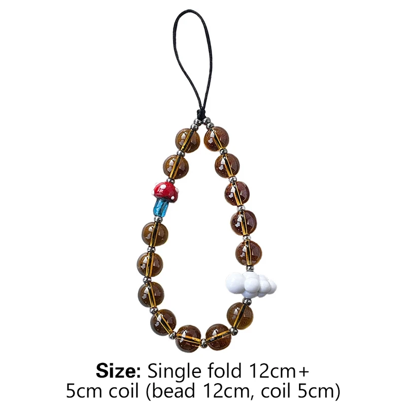 1pcs Maillard Color Retro Style Amber Crystal Glass Beaded Cloud Mobile Phone Chain Pendant