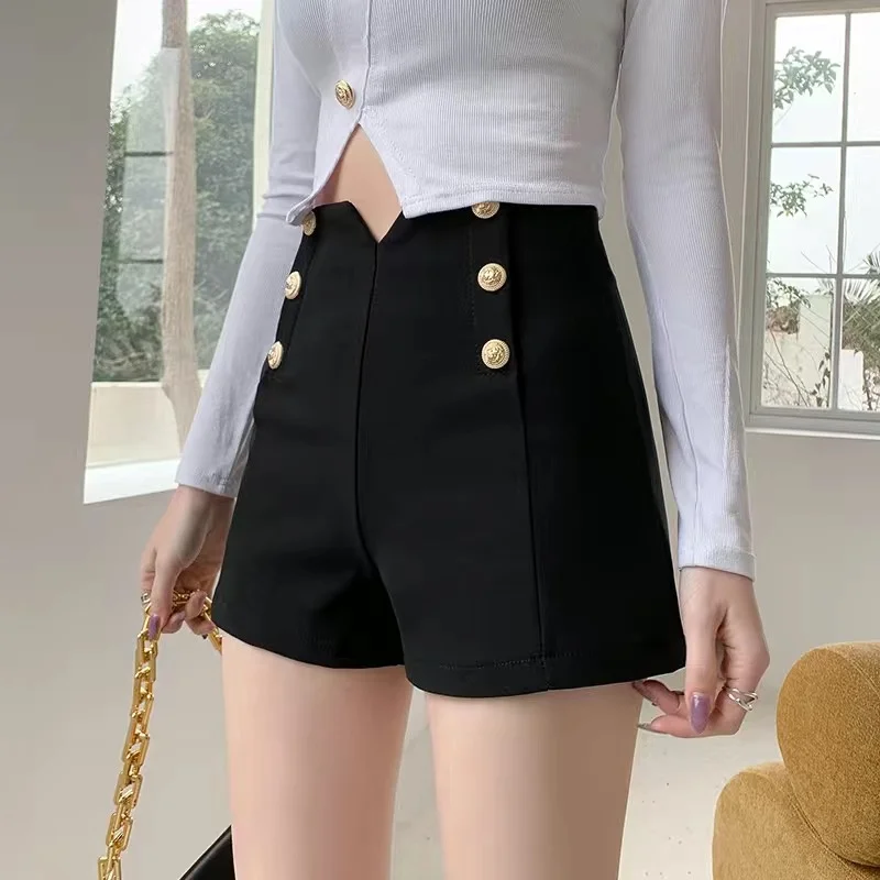 

High Waist Irregular Short Pants Women's Fashion Slimming Korean Style Versatile Summer Autumn Thin Material Bottoming Pants