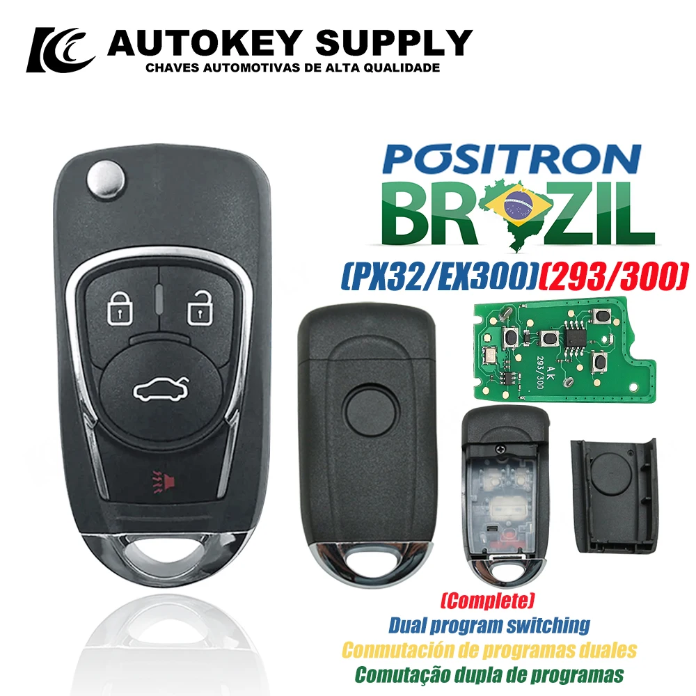 AutokeySupply  Remote Car Key With Logo High-Quality Alarm System - Double Program PX32 EX300 293 330 360 For Positron Flex