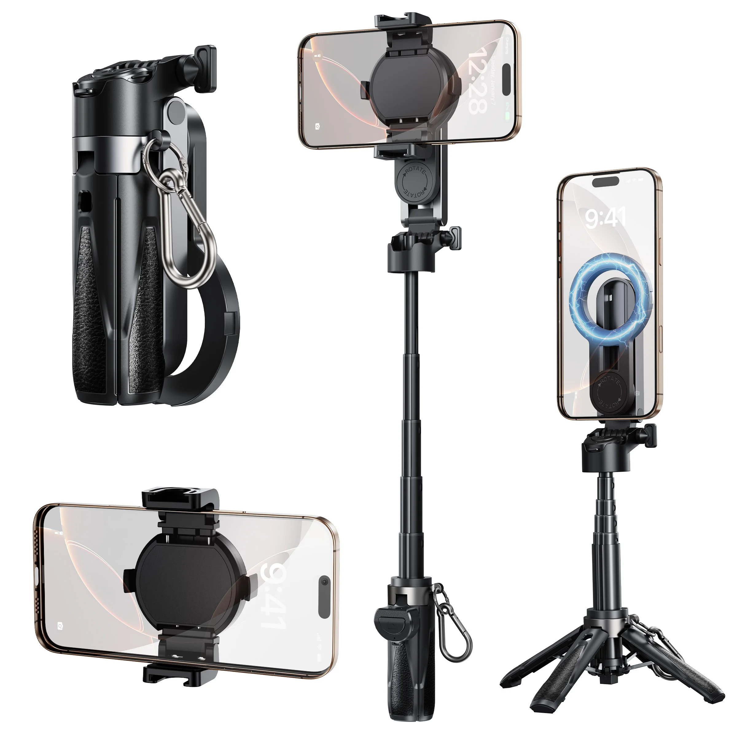 

Oatsbasf Portable Extendable Selfie Stick Tripod with Wireless Remote 360°Rotation Phone Stand for iPhone 17 Pro Max 16 Samsung