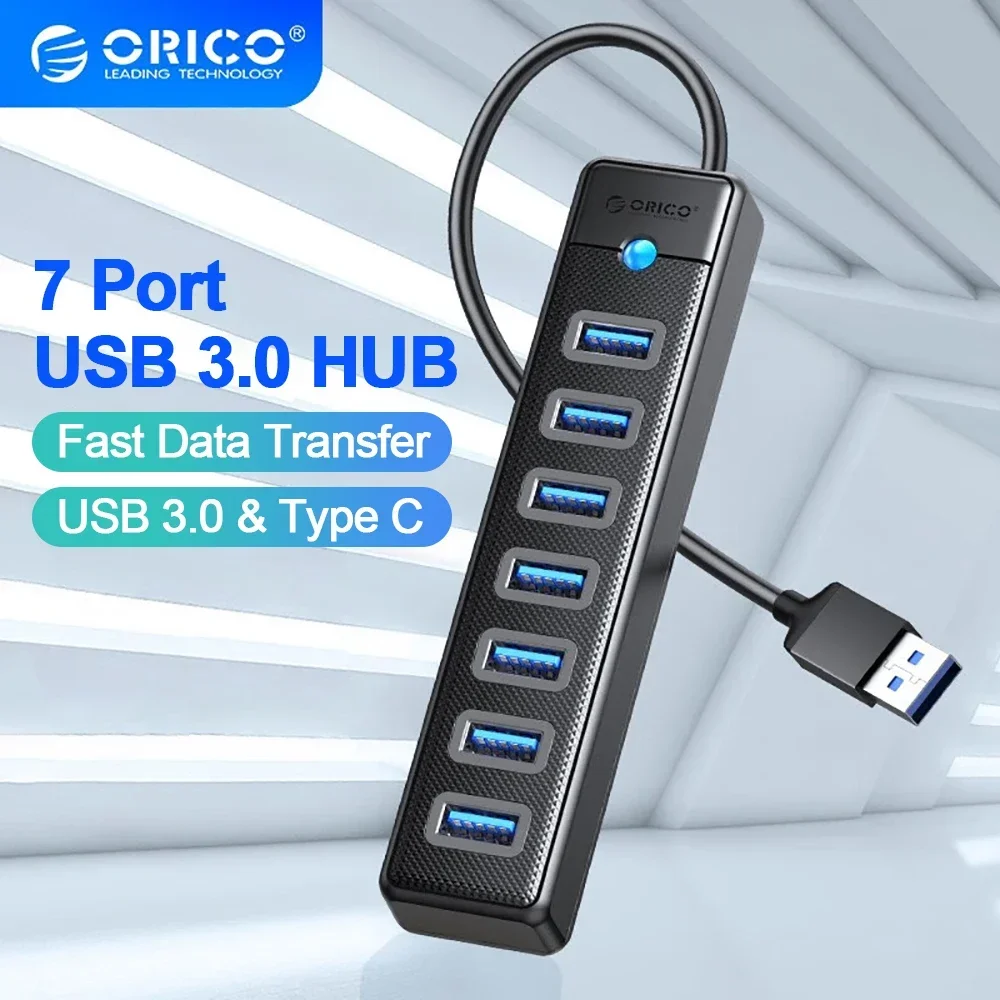 

ORICO USB3.0 HUB 7 Port Splitte High Speed Notebook Extension Mini Splitter OTG Adapter For Desk PC Computer Accessories