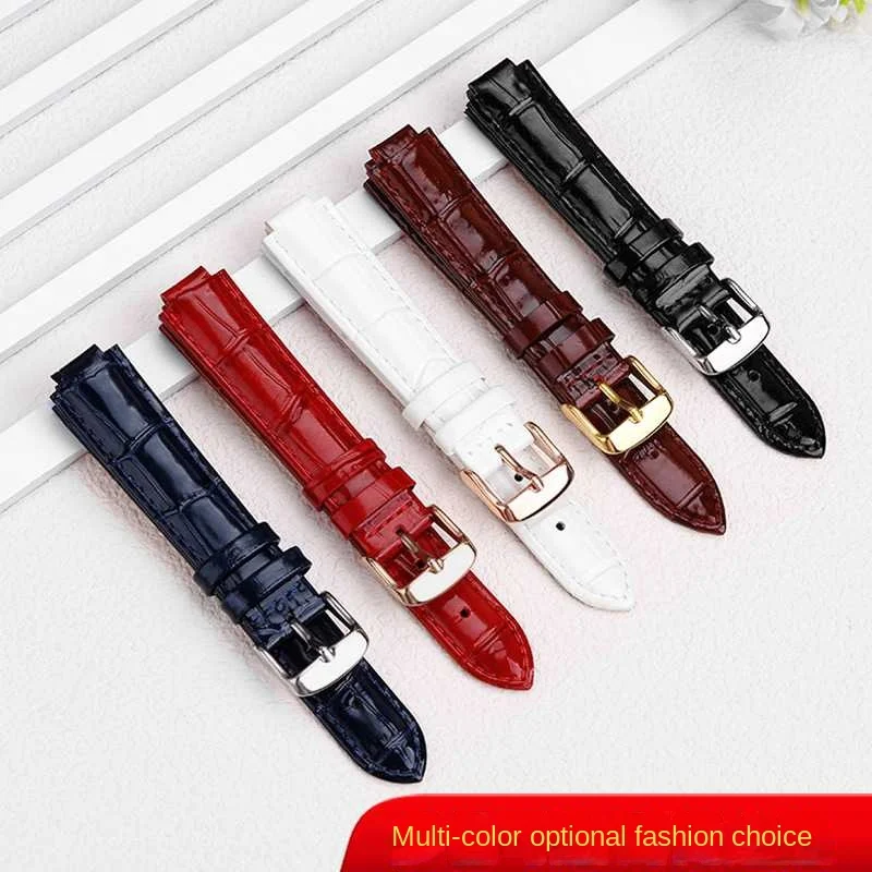 Bright cowhide watchband for Cartier Blue Balloon men female convex cowhide strap 14*8mm 18*11mm 16*8mm Fashion bracelet