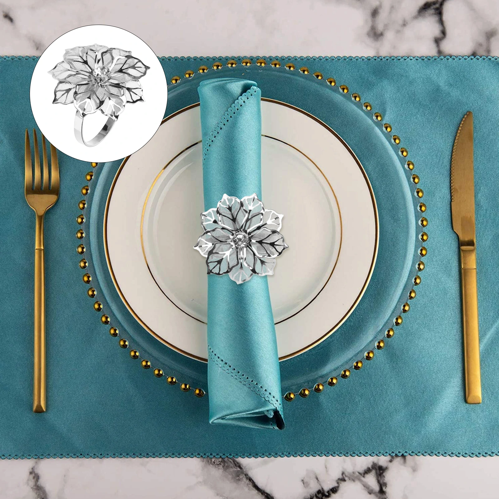 

4 Pcs Party Stainless Steel Flower Napkin Ring Wedding Decor Floral Rings Napkins
