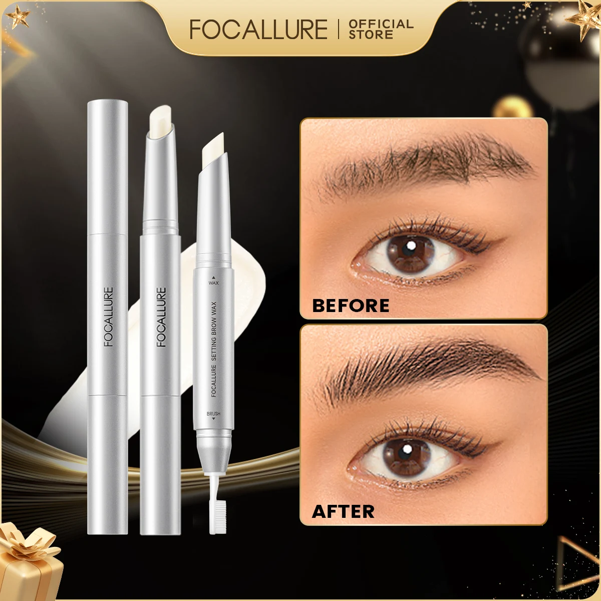 FOCALLURE 3D Eyebrow Gel Eye Brows Wax Pencil Waterproof Long-Lasting Double Head 2 In 1 Eyebrow Enhancer Gel Makeup Cosmetics