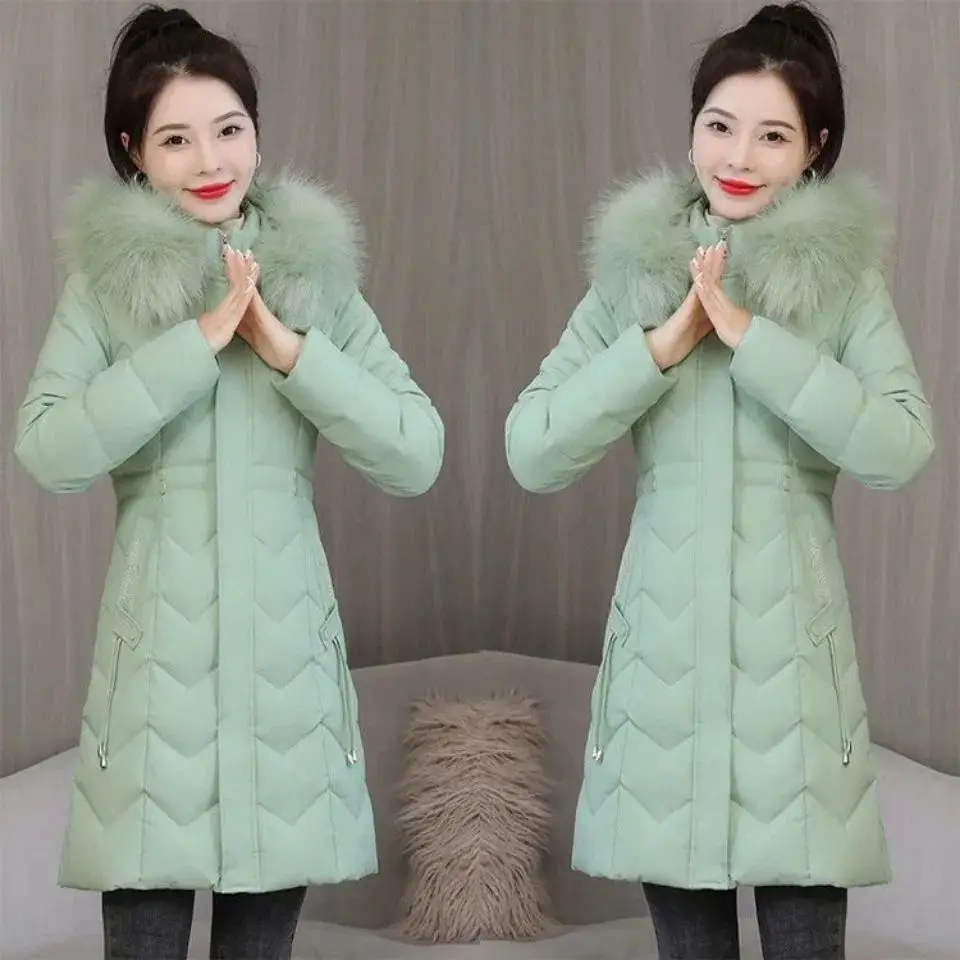 

2025 Korean Version Women's Winter Parka Coat Hooded Lady Down Cotton Jacket Warm Temperament Ladies Cotton Padded Outerwear