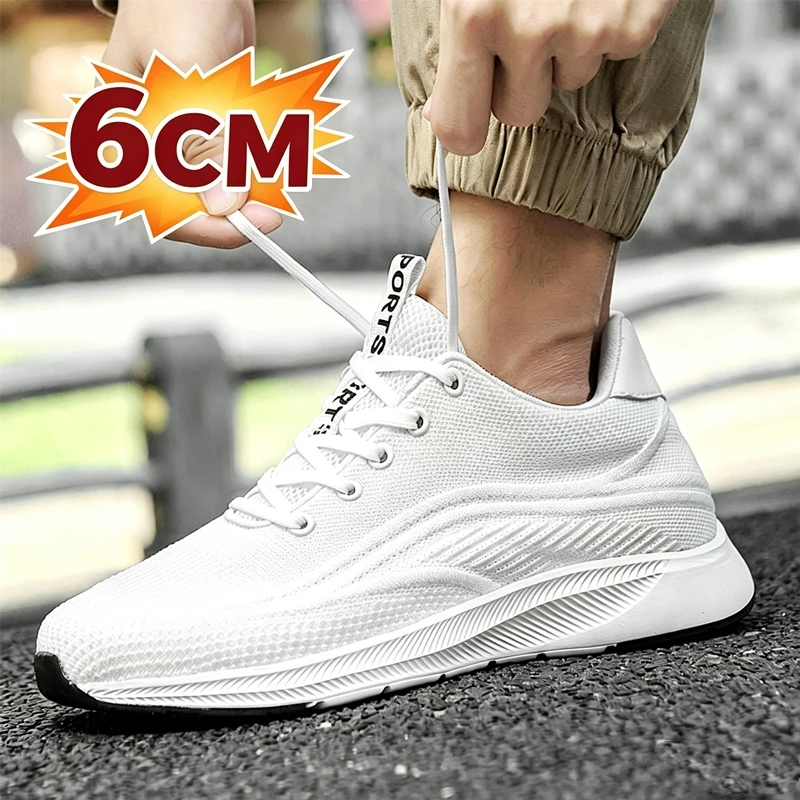 Fashion Men Hidden Lift Elevator Shoes 6CM Invisible Height Increase Breathable Mesh Sneakers Light Weight Casual Running Sports