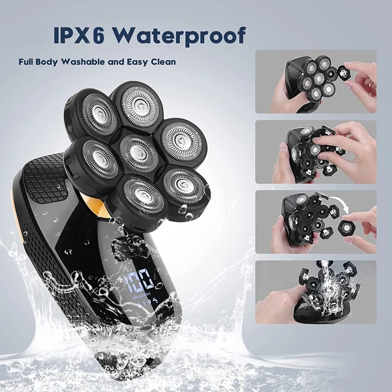 防水電気シェーバー,多機能,USB充電式,フローティングヘッド,スタンドアロンヘッド,7ブレード