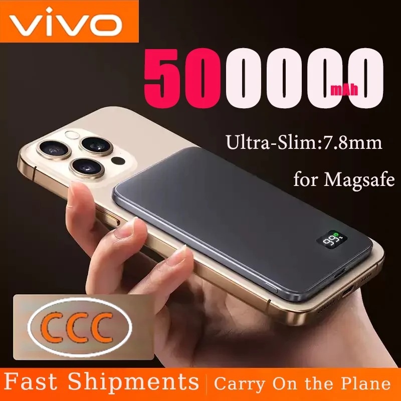 

Внешний аккумулятор ViVO 500000 мАч для MagSafe, портативный, ультратонкий, с магнитной беспроводной сверхбыстрой зарядкой, сертифицированный CCC, с электронным дисплеем
