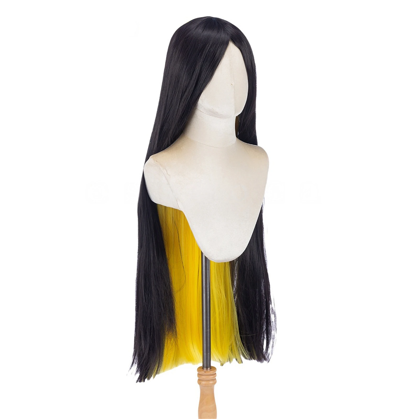 Hazbin Sir Pentious Cosplay Wig Anime Women Men Black Yellow Wig Heat-Friendly Synthetic Fiber Long Straight Hair Halloween Prop