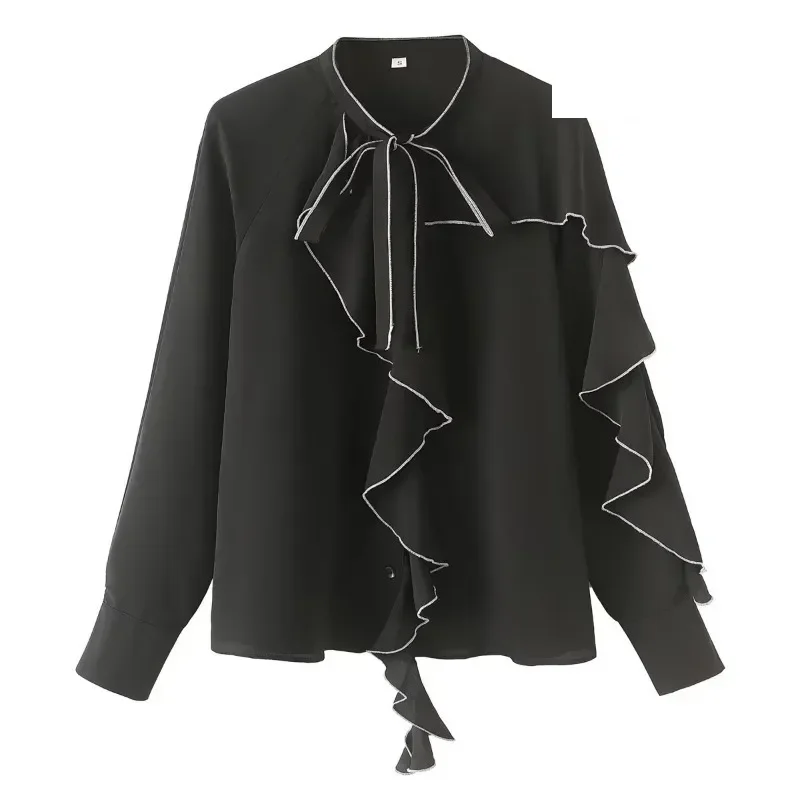 

TRAF ZR Black Blouses for Lady Basics Tierred Blouse Autumn Women's Shirt Elegant Women's Luxury Blouses Long Sleeve Shirt