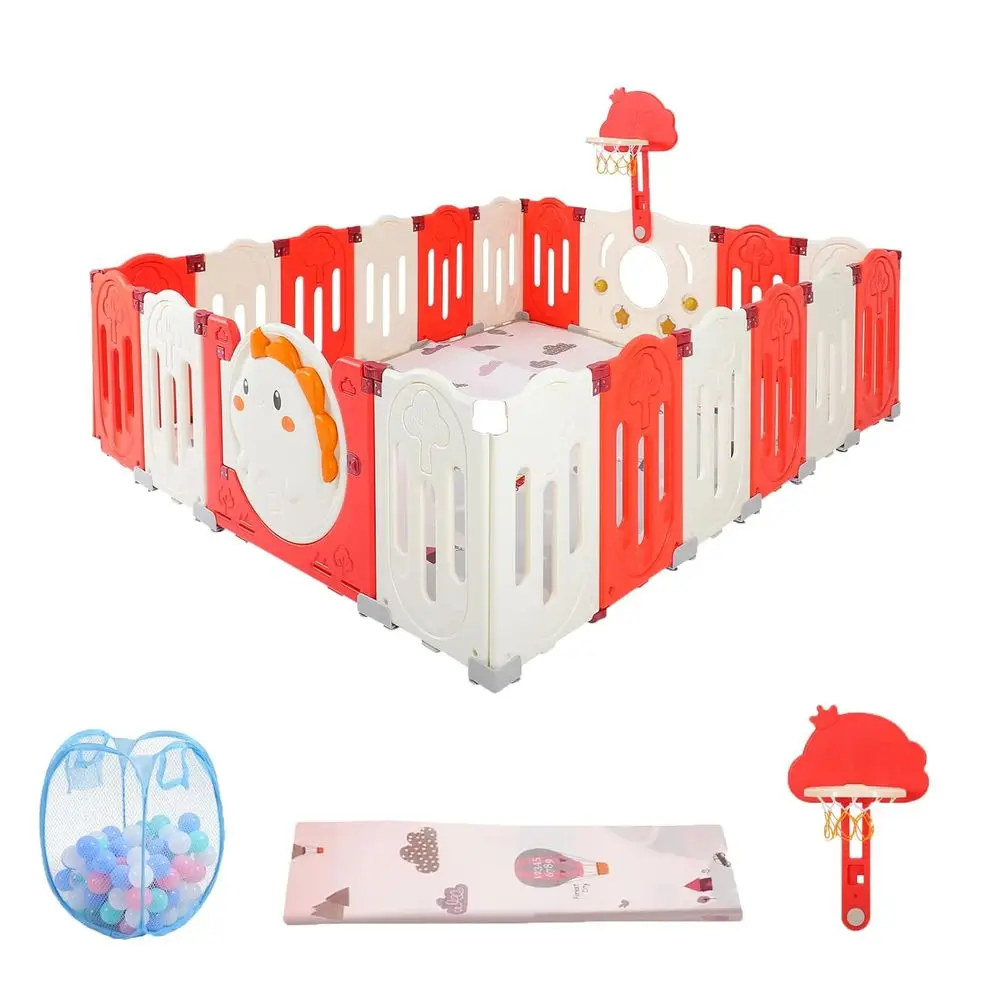روضة أطفال قابلة للطي مكونة من 18 لوحة مع حصيرة، باب قابل للقفل للاستخدام الداخلي والخارجي الآمن