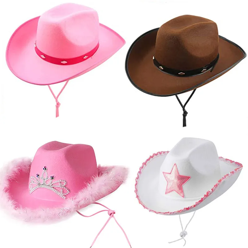 Chapeau de cowboy rose unisexe, accessoire de costume pour adulte Barbi, vêtements de sauna cosplay, casquette étoile pour adolescentes, vache cool,