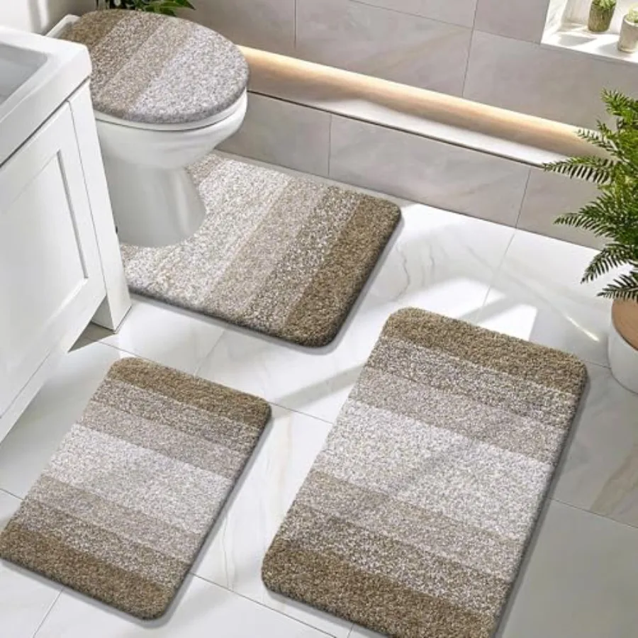 

Bathroom Rugs Sets 4 Pcs Microfiber Absorbent Bath Mat U-Shaped Contour Toilet Mat and Toilet Lid Cover Quick Dry Machine Washa