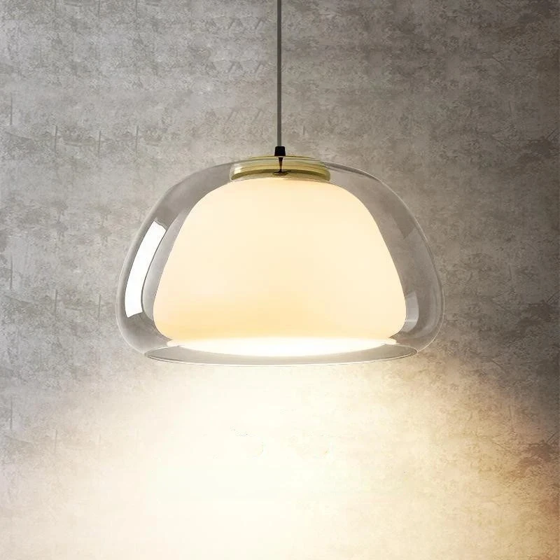 Modern Glass Pendant Light with Frosted Inner Shade Gold Base LED Hanging Lamp Kitchen Island Bedroom Dining Room