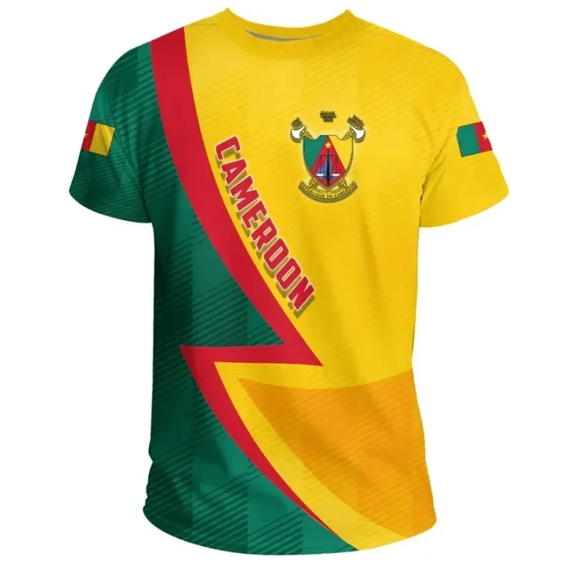 African Cameroon flag map 3D printed T-shirt, men\'s clothing national emblem lion graphic sports jersey top