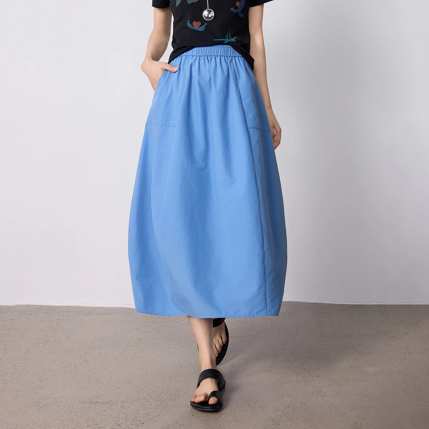 Women's High-Waist Wrinkled Cocoon Skirt - Summer