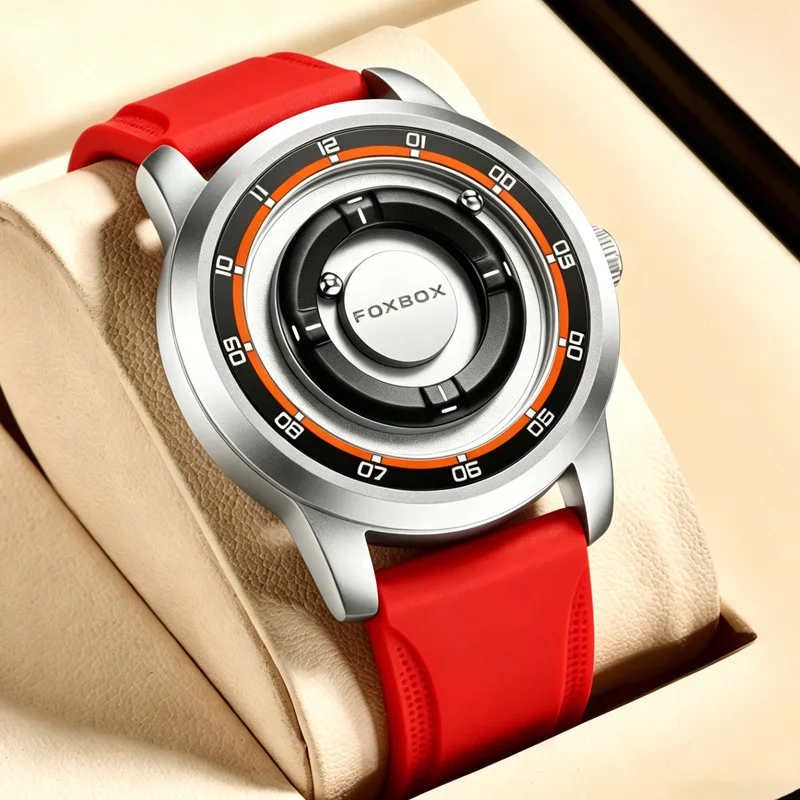 

FOXBOX Watch for Men Personalized Fashion Floating Magnetic Pointer Free Ball Bearing Creative Simple Waterproof Quartz Watch
